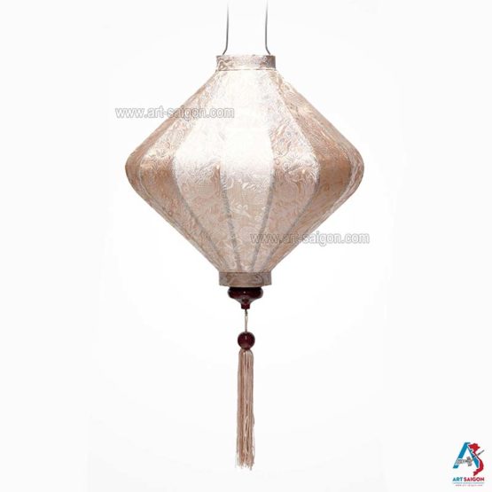 Lampion Asiatique en Soie Champagne Rosé de la ville de Hoi An au Vietnam, Lanterne Traditionnel en Tissu, Bambou et Bois | Décoration et Artisanat Asiatique - Article vendu par la Boutique Art-saigon.com