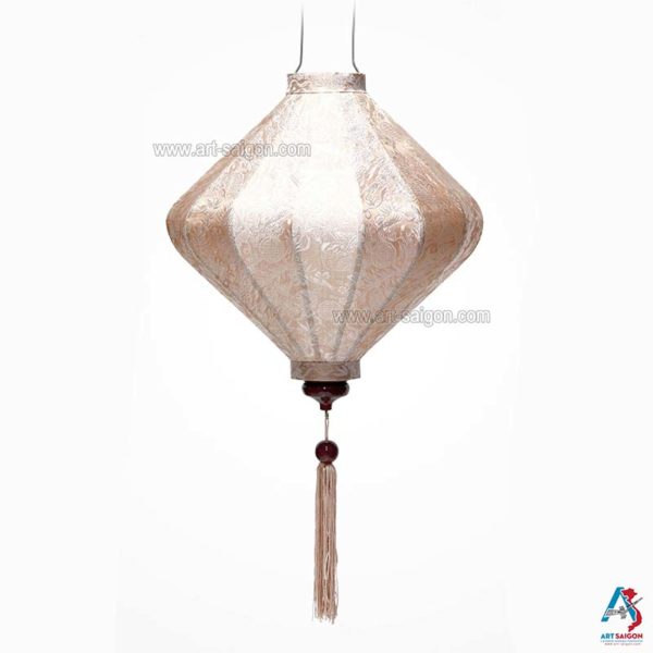 Lampion Asiatique en Soie Champagne Rosé de la ville de Hoi An au Vietnam, Lanterne Traditionnel en Tissu, Bambou et Bois | Décoration et Artisanat Asiatique - Article vendu par la Boutique Art-saigon.com