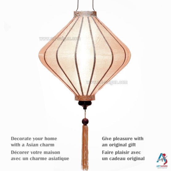 Lampion Asiatique en Soie Champagne Rosé de la ville de Hoi An au Vietnam, Lanterne Traditionnel en Tissu, Bambou et Bois | Décoration et Artisanat Asiatique - Article vendu par la Boutique Art-saigon.com