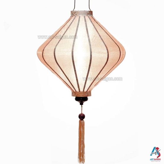 Lampion Asiatique en Soie Champagne Rosé de la ville de Hoi An au Vietnam, Lanterne Traditionnel en Tissu, Bambou et Bois | Décoration et Artisanat Asiatique - Article vendu par la Boutique Art-saigon.com