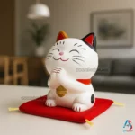 Maneki Neko Blanc, Tirelire, Fabriqué au Japon. Chat Porte Bonheur Japonais, Lucky Cat | Décoration et Artisanat Asiatique - Article vendu par la Boutique Art-Saigon.com