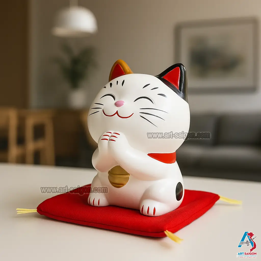 Maneki Neko Blanc, Tirelire, Fabriqué au Japon. Chat Porte Bonheur Japonais, Lucky Cat | Décoration et Artisanat Asiatique - Article vendu par la Boutique Art-Saigon.com
