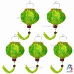 Lampion Asiatique en Soie Vert de la ville de Hoi An au Vietnam, Lanterne Traditionnel en Tissu, Bambou et Bois | Décoration et Artisanat Asiatique - Article vendu par la Boutique Art-saigon.com