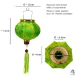 Lampion Asiatique en Soie Vert de la ville de Hoi An au Vietnam, Lanterne Traditionnel en Tissu, Bambou et Bois | Décoration et Artisanat Asiatique - Article vendu par la Boutique Art-saigon.com
