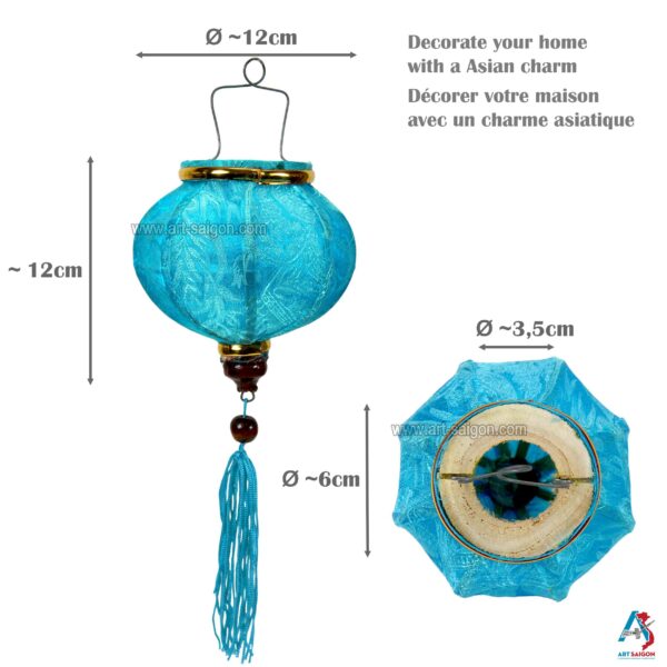 Lampion Asiatique en Soie Bleu de la ville de Hoi An au Vietnam, Lanterne Traditionnel en Tissu, Bambou et Bois | Décoration et Artisanat Asiatique - Article vendu par la Boutique Art-saigon.com