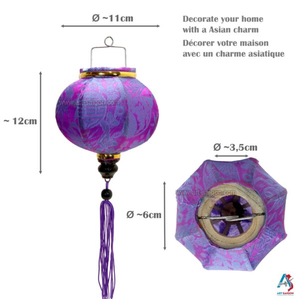 Lampion Asiatique en Soie Mauve de la ville de Hoi An au Vietnam, Lanterne Traditionnel en Tissu, Bambou et Bois | Décoration et Artisanat Asiatique - Article vendu par la Boutique Art-saigon.com