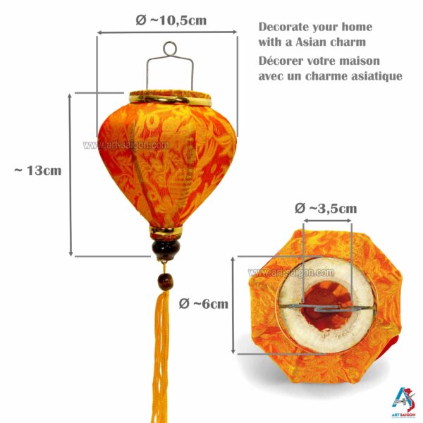 Lampion Asiatique en Soie Orange de la ville de Hoi An au Vietnam, Lanterne Traditionnel en Tissu, Bambou et Bois | Décoration et Artisanat Asiatique - Article vendu par la Boutique Art-saigon.com