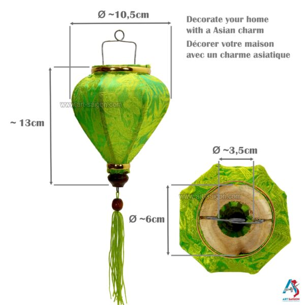 Lampion Asiatique en Soie Vert de la ville de Hoi An au Vietnam, Lanterne Traditionnel en Tissu, Bambou et Bois | Décoration et Artisanat Asiatique - Article vendu par la Boutique Art-saigon.com
