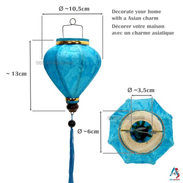 Lampion Asiatique en Soie Bleu de la ville de Hoi An au Vietnam, Lanterne Traditionnel en Tissu, Bambou et Bois | Décoration et Artisanat Asiatique - Article vendu par la Boutique Art-saigon.com