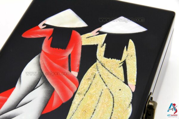 Boite Bijoux en Bois Laqué, Femmes Vietnamiennes. Décoration et Artisanat du Vietnam. Article vendu par la Boutique Art-saigon.com