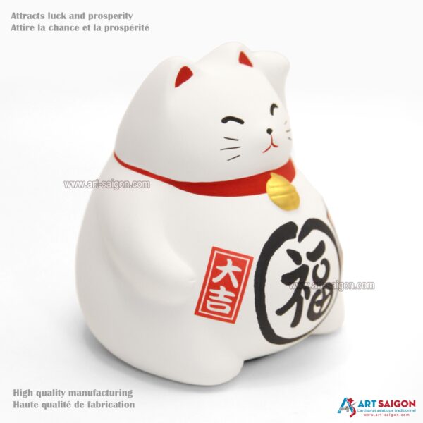 Maneki Neko Blanc, Tirelire, Fabriqué au Japon. Chat Porte Bonheur Japonais, Lucky Cat | Décoration et Artisanat Asiatique - Article vendu par la Boutique Art-Saigon.com