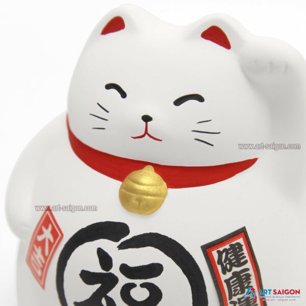 Maneki Neko Blanc, Tirelire, Fabriqué au Japon. Chat Porte Bonheur Japonais, Lucky Cat | Décoration et Artisanat Asiatique - Article vendu par la Boutique Art-Saigon.com