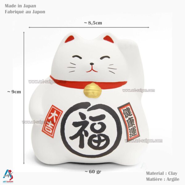 Maneki Neko Blanc, Tirelire, Fabriqué au Japon. Chat Porte Bonheur Japonais, Lucky Cat | Décoration et Artisanat Asiatique - Article vendu par la Boutique Art-Saigon.com