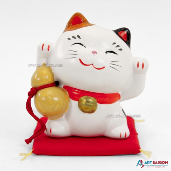 Maneki Neko Blanc, Fabriqué au Japon. Chat Porte Bonheur Japonais, Lucky Cat | Décoration et Artisanat Asiatique - Article vendu par la Boutique Art-Saigon.com