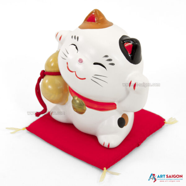 Maneki Neko Blanc, Fabriqué au Japon. Chat Porte Bonheur Japonais, Lucky Cat | Décoration et Artisanat Asiatique - Article vendu par la Boutique Art-Saigon.com