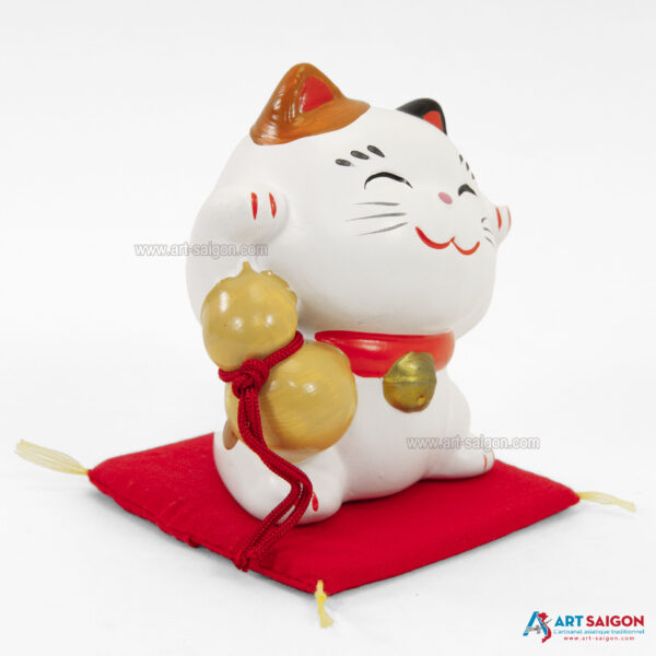 Maneki Neko Blanc, Fabriqué au Japon. Chat Porte Bonheur Japonais, Lucky Cat | Décoration et Artisanat Asiatique - Article vendu par la Boutique Art-Saigon.com