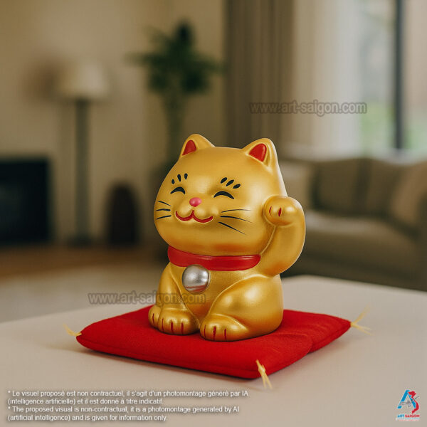 Maneki Neko Doré, Fabriqué au Japon. Chat Porte Bonheur Japonais, Lucky Cat | Décoration et Artisanat Asiatique - Article vendu par la Boutique Art-Saigon.com