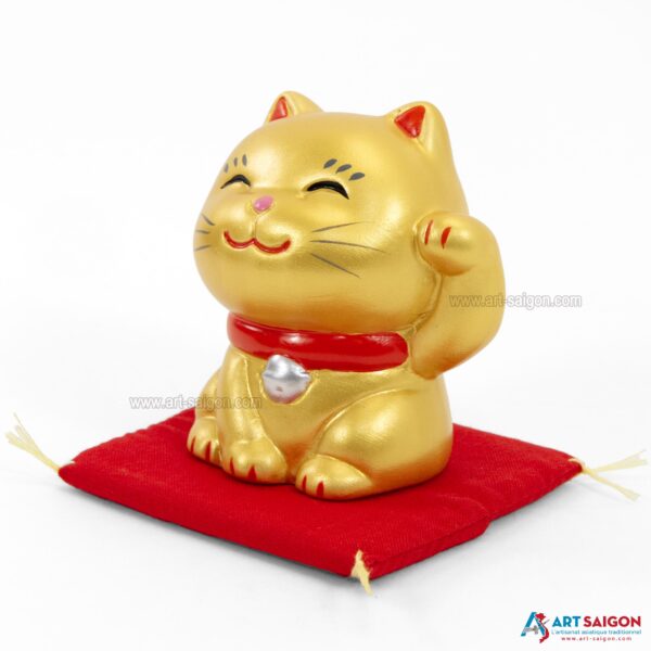 Maneki Neko Doré, Fabriqué au Japon. Chat Porte Bonheur Japonais, Lucky Cat | Décoration et Artisanat Asiatique - Article vendu par la Boutique Art-Saigon.com