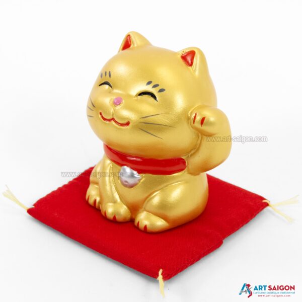 Maneki Neko Doré, Fabriqué au Japon. Chat Porte Bonheur Japonais, Lucky Cat | Décoration et Artisanat Asiatique - Article vendu par la Boutique Art-Saigon.com