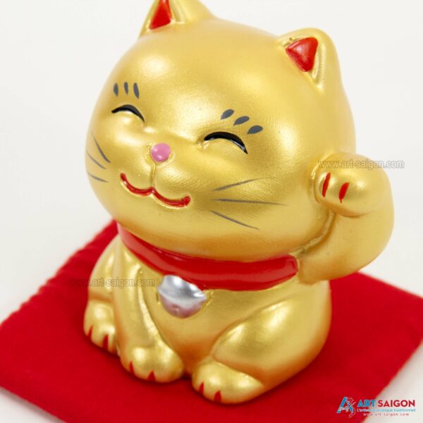 Maneki Neko Doré, Fabriqué au Japon. Chat Porte Bonheur Japonais, Lucky Cat | Décoration et Artisanat Asiatique - Article vendu par la Boutique Art-Saigon.com