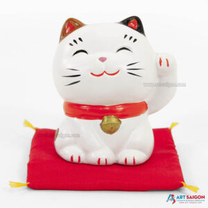 Maneki Neko Blanc, Fabriqué au Japon. Chat Porte Bonheur Japonais, Lucky Cat | Décoration et Artisanat Asiatique - Article vendu par la Boutique Art-Saigon.com