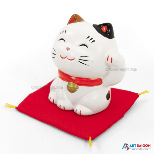 Maneki Neko Blanc, Fabriqué au Japon. Chat Porte Bonheur Japonais, Lucky Cat | Décoration et Artisanat Asiatique - Article vendu par la Boutique Art-Saigon.com