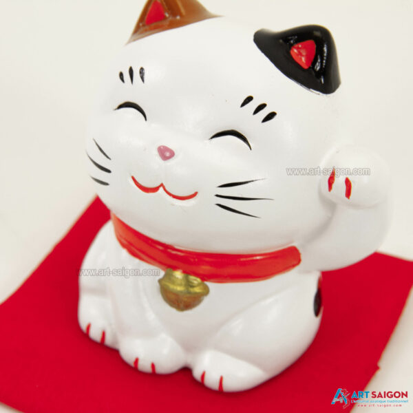 Maneki Neko Blanc, Fabriqué au Japon. Chat Porte Bonheur Japonais, Lucky Cat | Décoration et Artisanat Asiatique - Article vendu par la Boutique Art-Saigon.com