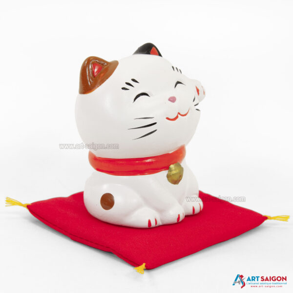 Maneki Neko Blanc, Fabriqué au Japon. Chat Porte Bonheur Japonais, Lucky Cat | Décoration et Artisanat Asiatique - Article vendu par la Boutique Art-Saigon.com