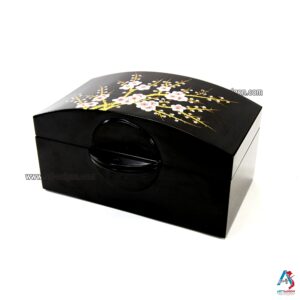 Boite de Rangement en Bois Laqué Noir "Fleurs de Cerisier". Décoration et Artisanat du Vietnam. Article vendu par la Boutique Art-saigon.com