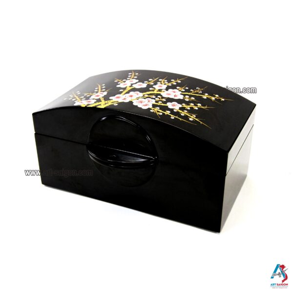 Boite de Rangement en Bois Laqué Noir "Fleurs de Cerisier". Décoration et Artisanat du Vietnam. Article vendu par la Boutique Art-saigon.com