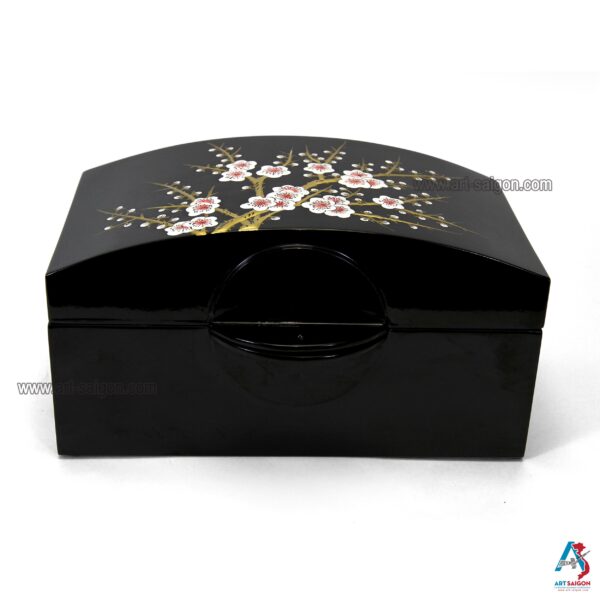 Boite de Rangement en Bois Laqué Noir "Fleurs de Cerisier". Décoration et Artisanat du Vietnam. Article vendu par la Boutique Art-saigon.com