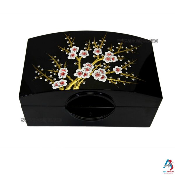 Boite de Rangement en Bois Laqué Noir "Fleurs de Cerisier". Décoration et Artisanat du Vietnam. Article vendu par la Boutique Art-saigon.com