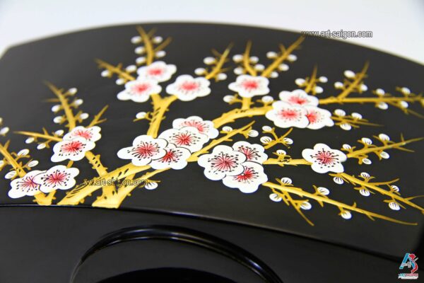 Boite de Rangement en Bois Laqué Noir "Fleurs de Cerisier". Décoration et Artisanat du Vietnam. Article vendu par la Boutique Art-saigon.com