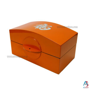 Boite de Rangement en Bois Laqué Orange, Motif Symbole Bonheur - Décoration et Artisanat du Vietnam - Article vendu par la Boutique Art-saigon.com