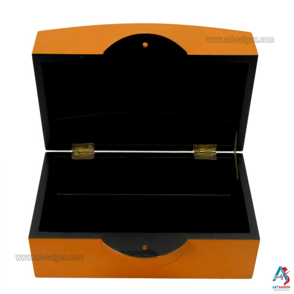 Boite de Rangement en Bois Laqué Orange, Motif Symbole Bonheur - Décoration et Artisanat du Vietnam - Article vendu par la Boutique Art-saigon.com