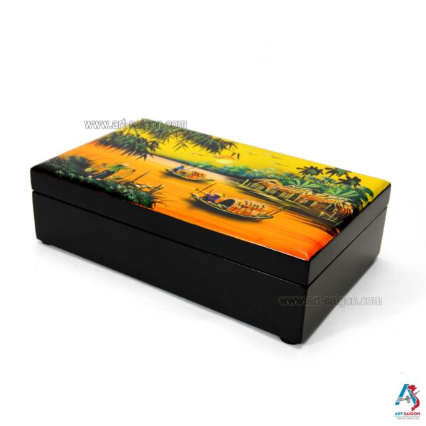 Boite Bijoux en Bois Laqué - Motif La Campagne du Vietnam. Décoration et Artisanat du Vietnam. Article vendu par la Boutique Art-saigon.com
