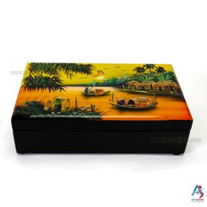 Boite Bijoux en Bois Laqué - Motif La Campagne du Vietnam. Décoration et Artisanat du Vietnam. Article vendu par la Boutique Art-saigon.com