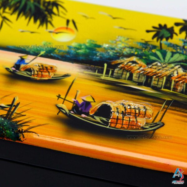 Boite Bijoux en Bois Laqué - Motif La Campagne du Vietnam. Décoration et Artisanat du Vietnam. Article vendu par la Boutique Art-saigon.com
