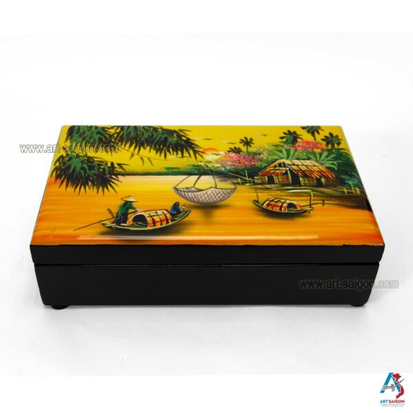 Boite Bijoux en Bois Laqué - Motif La Campagne du Vietnam. Décoration et Artisanat du Vietnam. Article vendu par la Boutique Art-saigon.com