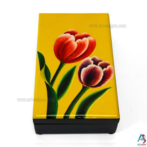 Boite Bijoux en Bois Laqué - Motif Fleur Tulipe. Décoration et Artisanat du Vietnam. Article vendu par la Boutique Art-saigon.com
