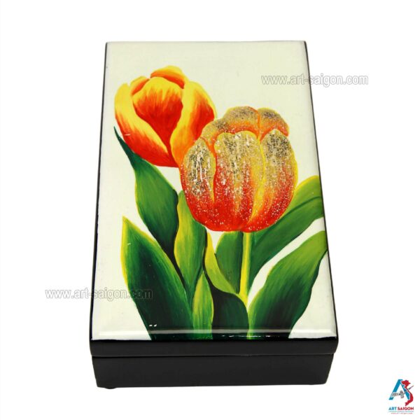 Boite Bijoux en Bois Laqué - Motif Fleur Tulipe. Décoration et Artisanat du Vietnam. Article vendu par la Boutique Art-saigon.com