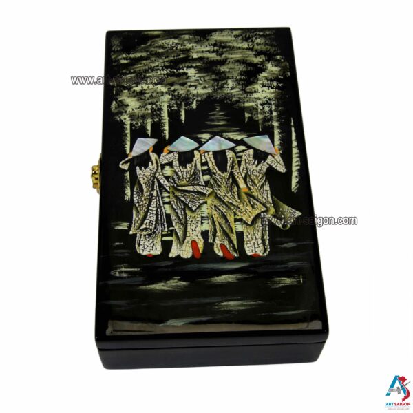 Boite à Bijoux en Bois Laqué - Motif Femmes Vietnamiennes (L24cm)(réf. S54-8159) – Image 3
