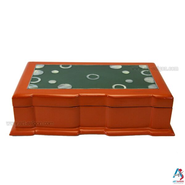 Boite à Bijoux en Bois Laqué Rouge Orangé et Nacre  (L24cm)(réf. S54-8171) – Image 3