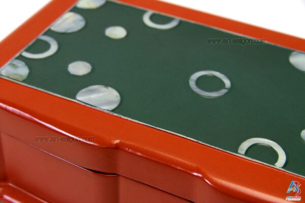 Boite à Bijoux en Bois Laqué Rouge Orangé et Nacre  (L24cm)(réf. S54-8171) – Image 5