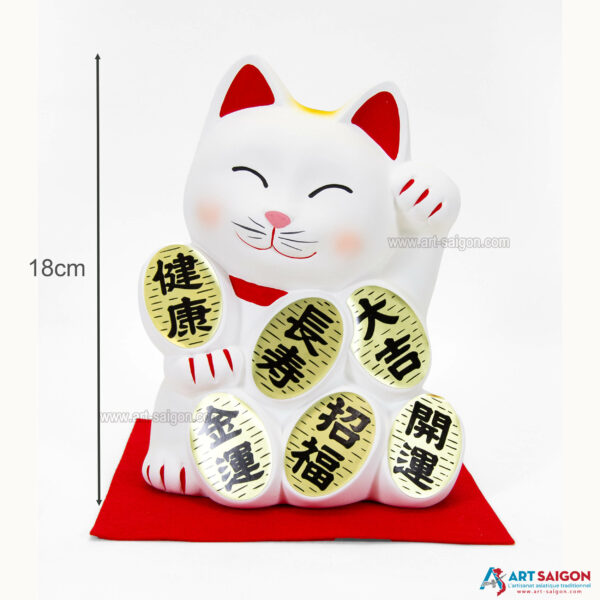 Maneki Neko Blanc, Tirelire, Fabriqué au Japon. Chat Porte Bonheur Japonais, Lucky Cat | Décoration et Artisanat Asiatique - Article vendu par la Boutique Art-Saigon.com
