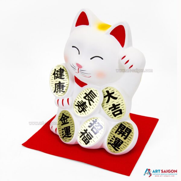 Maneki Neko Blanc, Tirelire, Fabriqué au Japon. Chat Porte Bonheur Japonais, Lucky Cat | Décoration et Artisanat Asiatique - Article vendu par la Boutique Art-Saigon.com