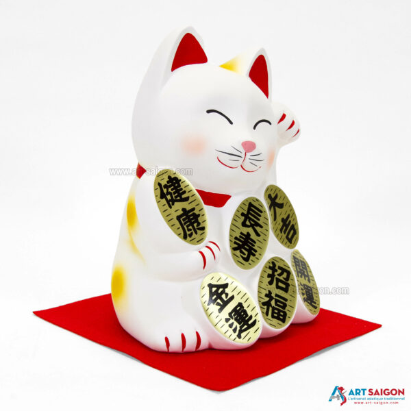 Maneki Neko Blanc, Tirelire, Fabriqué au Japon. Chat Porte Bonheur Japonais, Lucky Cat | Décoration et Artisanat Asiatique - Article vendu par la Boutique Art-Saigon.com