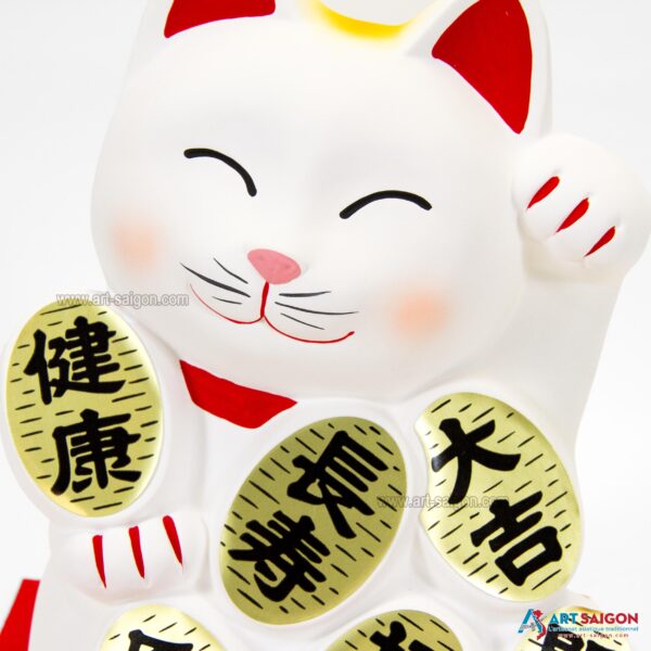 Maneki Neko Blanc, Tirelire, Fabriqué au Japon. Chat Porte Bonheur Japonais, Lucky Cat | Décoration et Artisanat Asiatique - Article vendu par la Boutique Art-Saigon.com