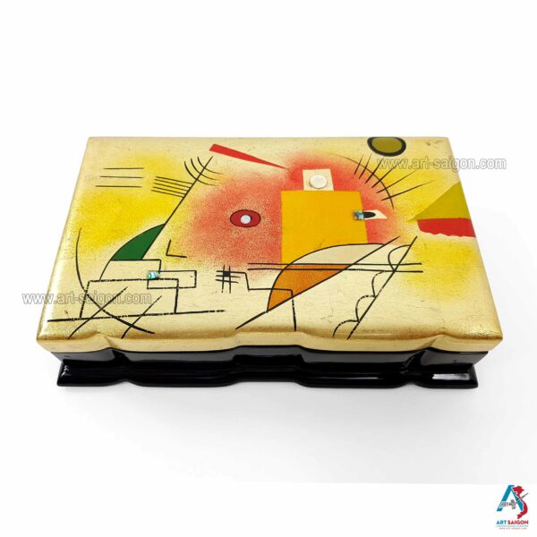 Boite Bijoux en Bois Laqué Dorée, Motif Art Moderne. Décoration et Artisanat du Vietnam. Article vendu par la Boutique Art-saigon.com