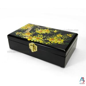 Boite Bijoux en Bois Laqué Noir, Motif Fleurs de Cerisier. Décoration et Artisanat du Vietnam. Article vendu par la Boutique Art-saigon.com